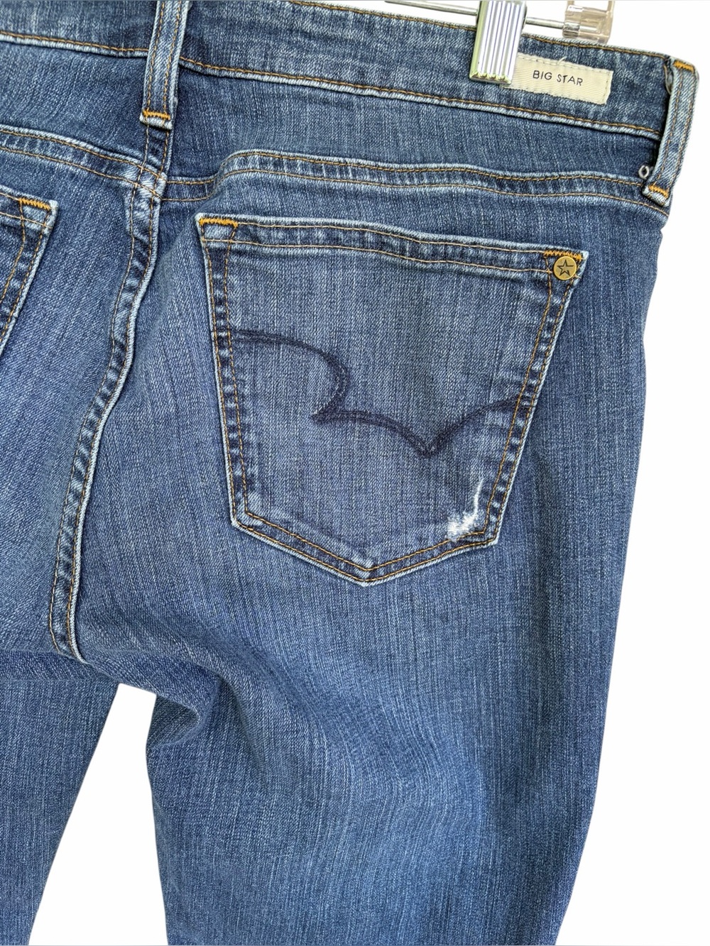Big Star Women's Distressed Mid-Rise Blue Jeans
